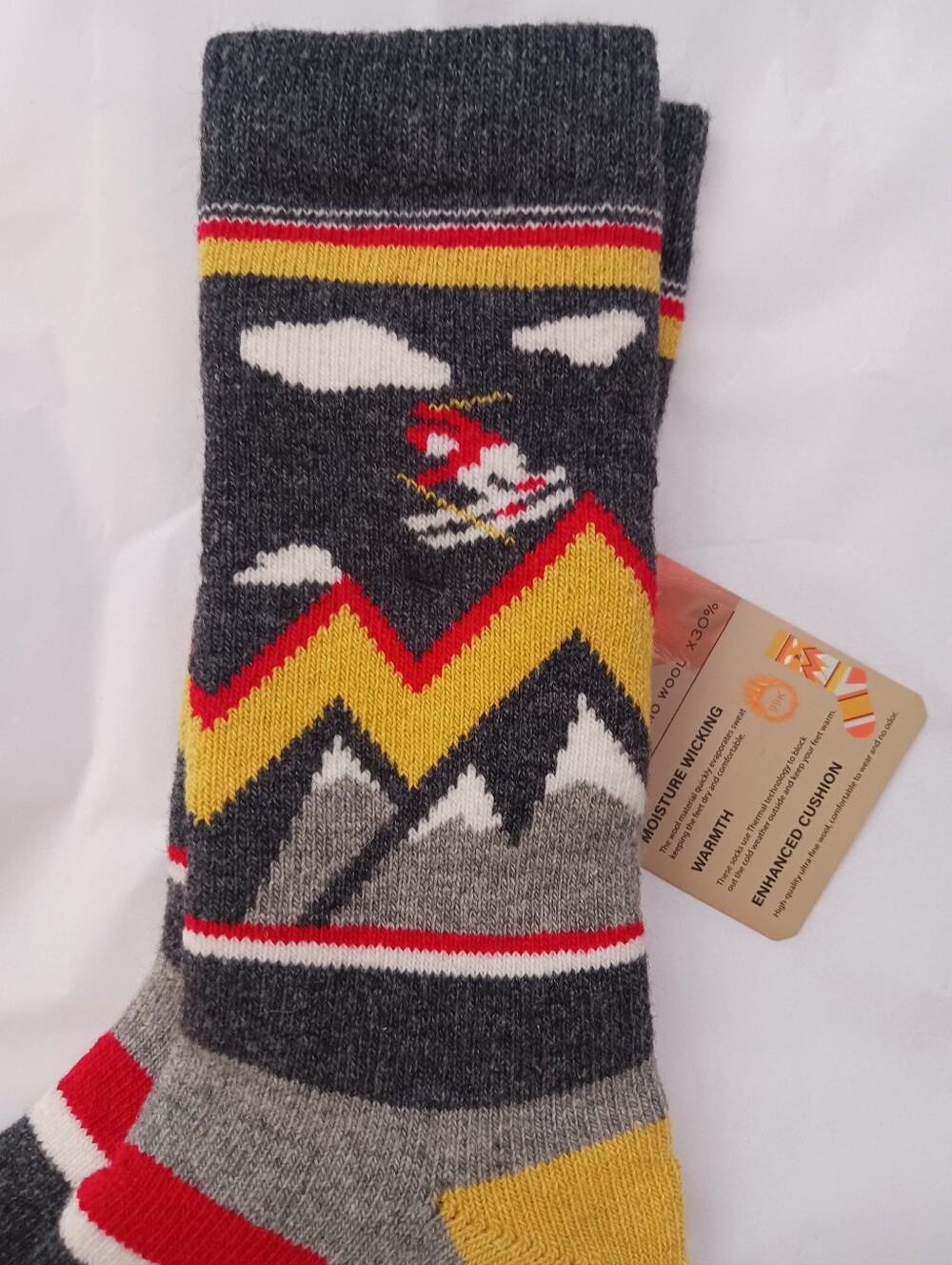 Kids Merino Wool Graphics Ski Socks , About 16in Long Ski Scene NWT